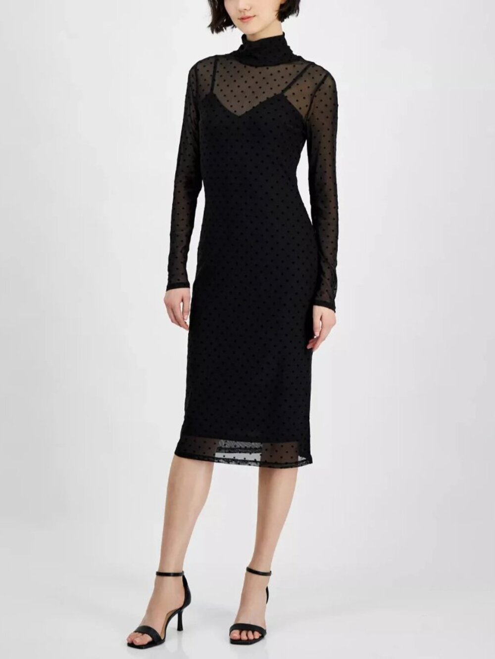 RACHEL Rachel Roy Lydie Dotted-Mesh Mock-Neck Dress Black Size XS